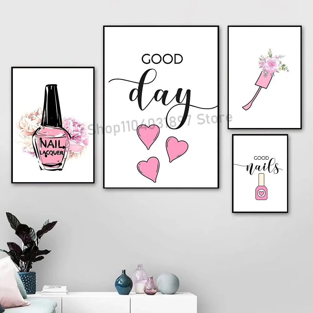 

1pc Nordic Fashion Girl Nail Beauty Salon Tweezers Poster Self-adhesive Art Waterproof Paper Sticker House Bar Room Wall Decor