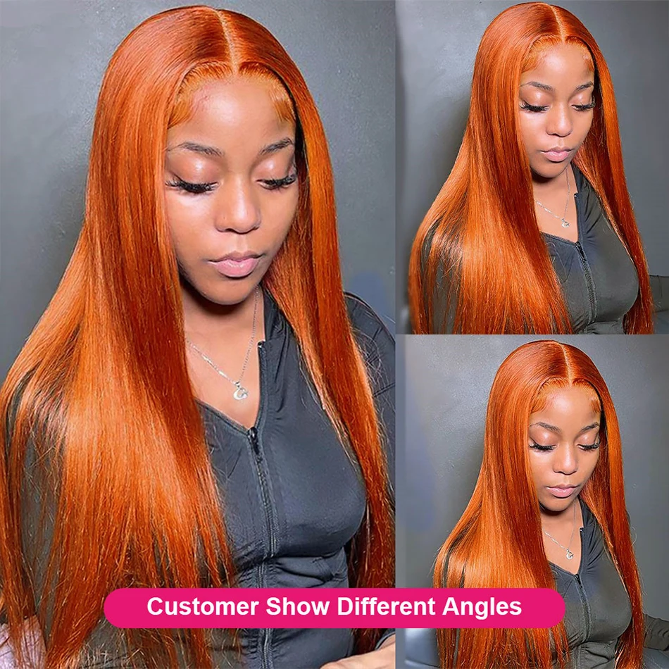 Perruque Lace Front Wig sans colle naturelle, cheveux lisses, orange, 13x4, 13x6, HD, 4x4, pour femmes