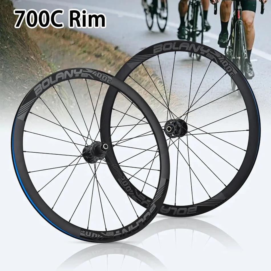 

BOLANY 700C Комплект колес для шоссейного велосипеда, легкий комплект колес из алюминиевого сплава со сквозной осью, дисковый тормоз для шоссейного велосипеда, обод шины, колесо