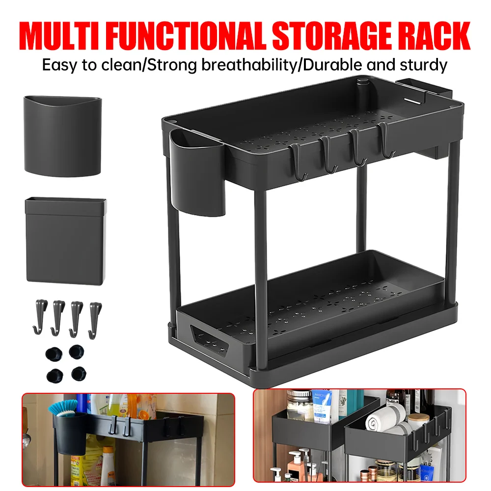 Kitchen Drain Storage Rack Double Layers Spice Bottle Tableware Organizer Anti-slid Cabinet Drawers Cookware Storage Shelf