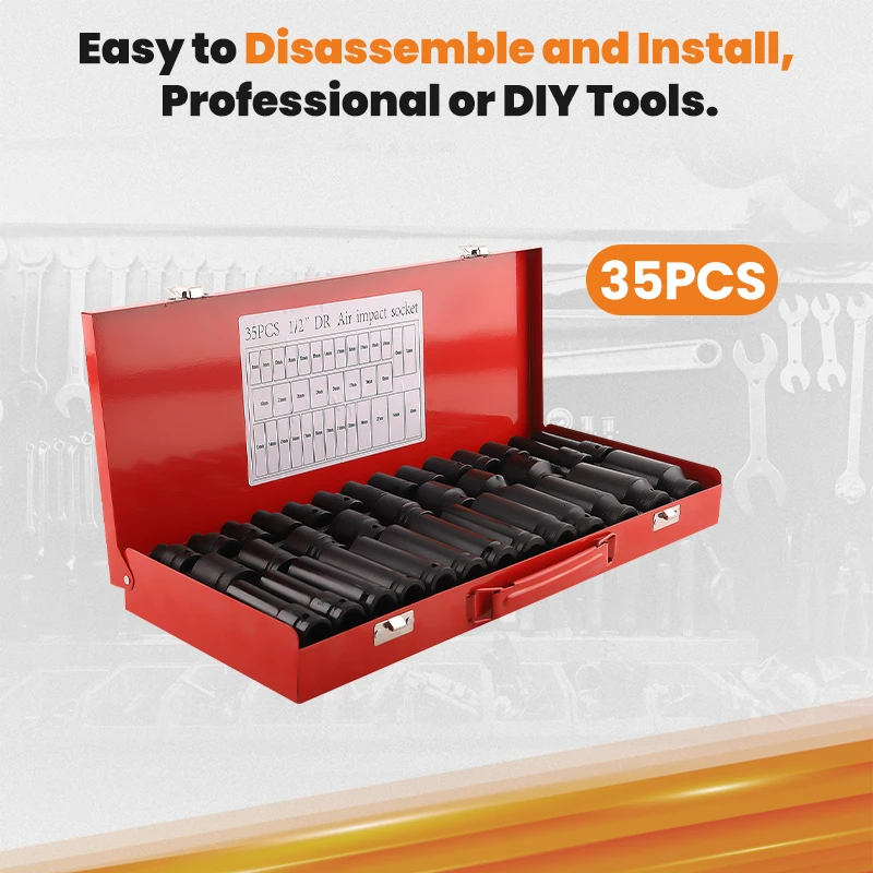 

35x 6 Point Deep Impact Socket Set 1/2" Drive Metric Garage Tool 8-32mm 9mm/10mm