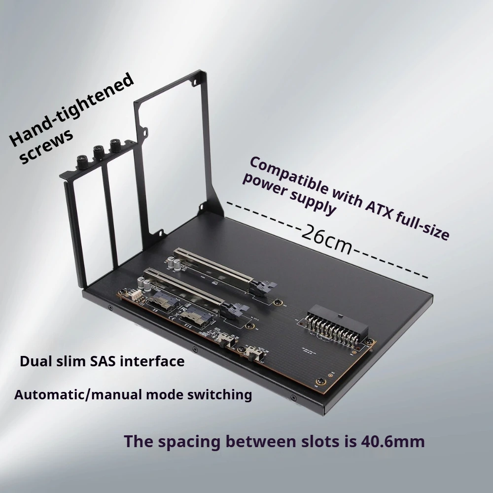 Dual Slot Graphics Card GPU Holder Straight Through 4.0 X8 Bottom Plate Expansion Card PEX8749 PCIe 3.0 X16 SlimSAS ATX