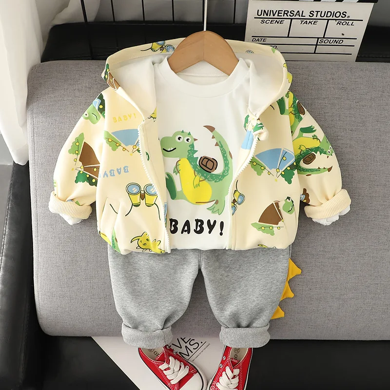 Girls clothes spring and autumn baby suit cartoon bear long-sleeved sweatshirt boys and girls plaid vest pullover 3Pcs