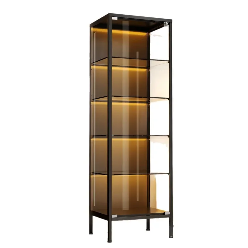 Narrow Glass Display Cabinet with Lock Dustproof Storage Shelf for Lego Models Wine Bottles Home Decor