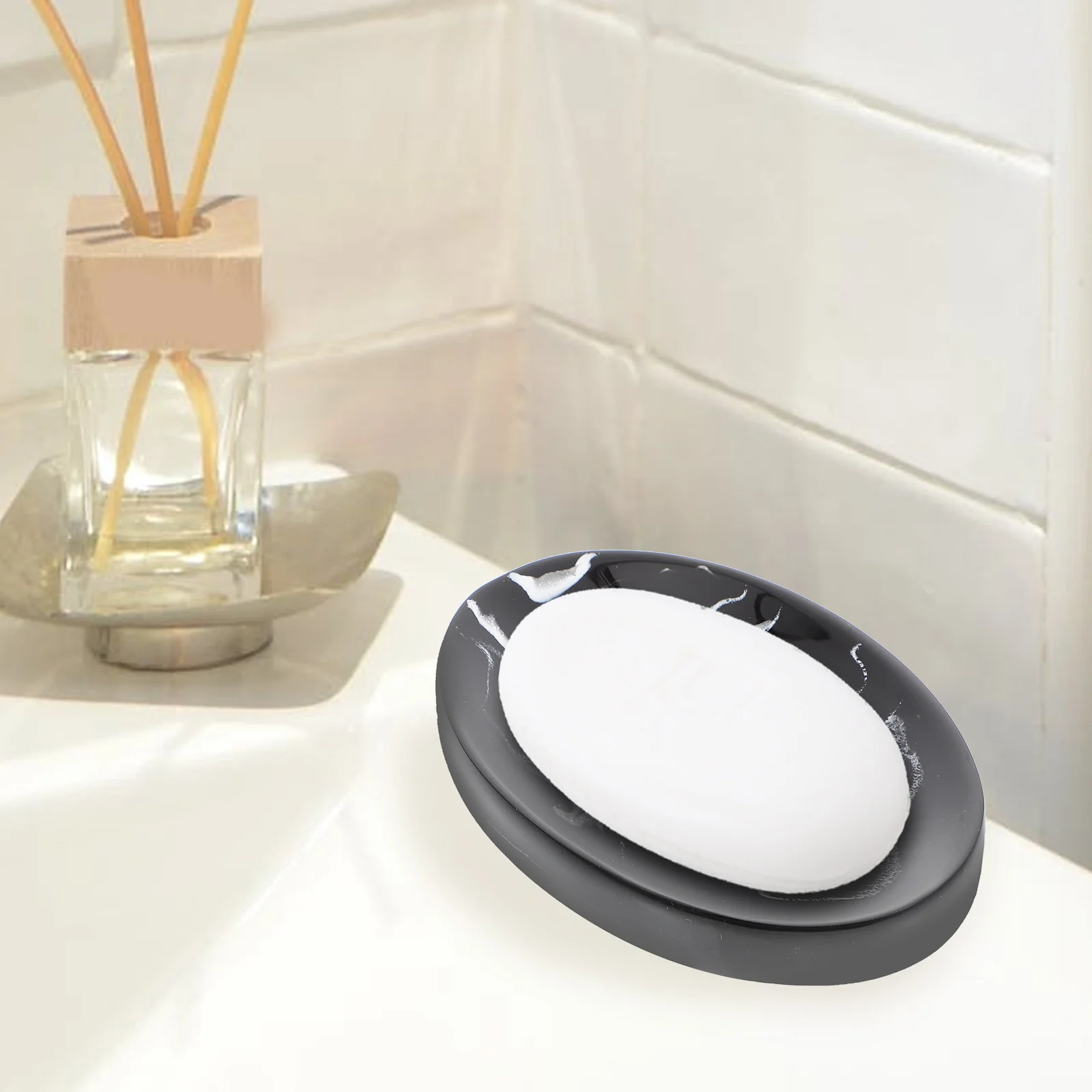 

Marble Pattern Soap Dish Nordic Style Resin Soap Holder with Drainage Design for Bathroom Kitchen Hotel Household Use
