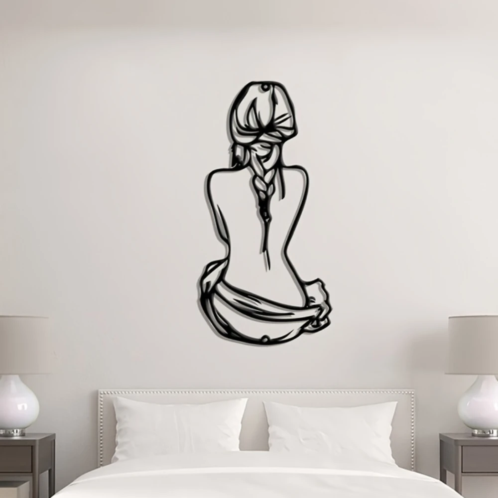 Braid Hair Woman Metal Wall Sign, Minimalist Line Art, Wall Decor, Woman Shape Wall Art, Modern Home Decor, Housewarming Gift