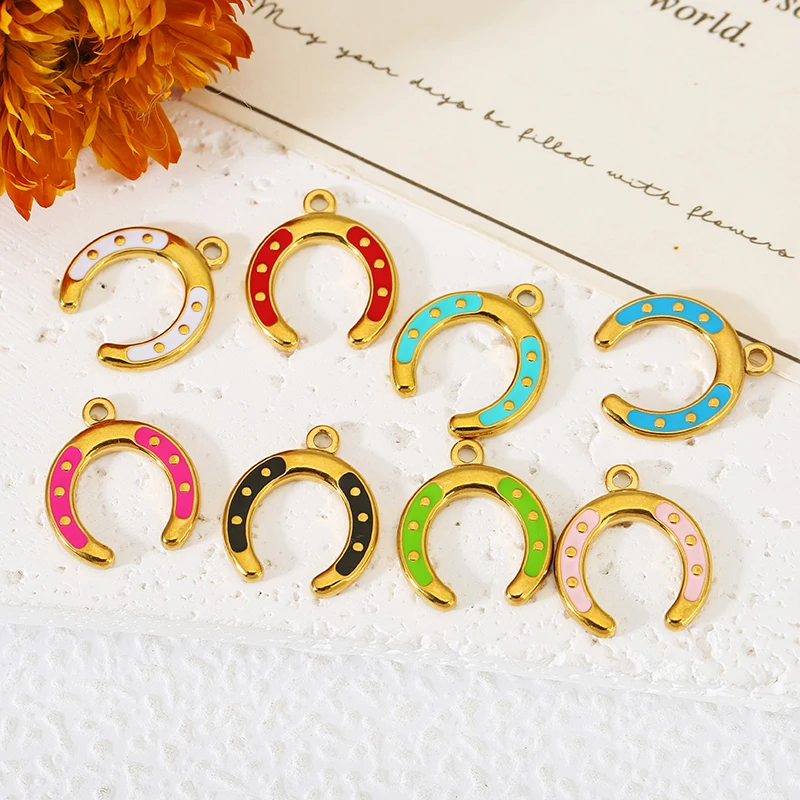 

5pcs 16mm Stainless Steel U Shape Enamel Horseshoe Charms 18K PVD Gold Pendant DIY Earrings Necklace Jewelry Making Findings