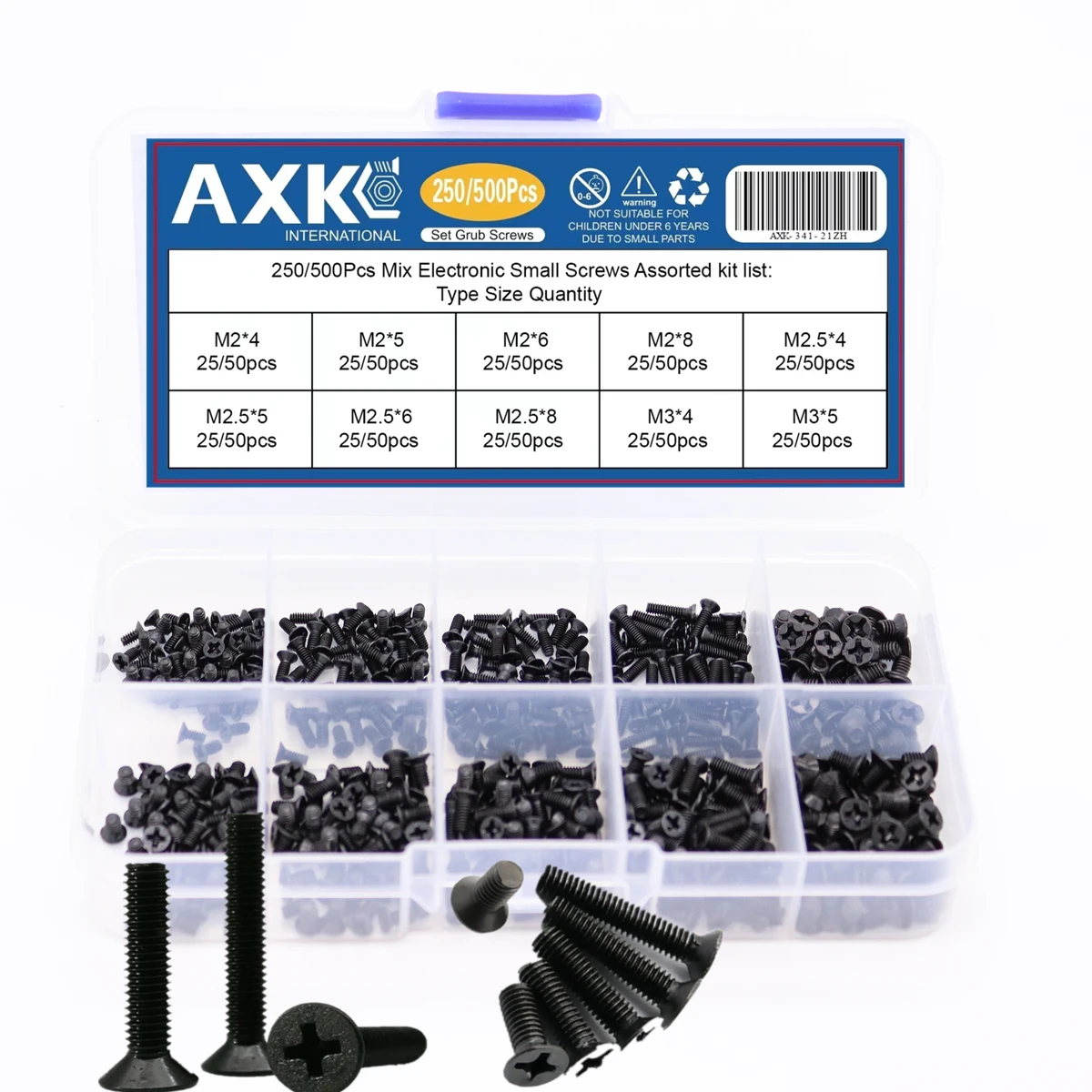 AXK 250Pcs/500Pcs M2 M2.5 M3 KM Screw Flat Head Phillips Screws  Laptop Notebook Screws Set Kit for computer small screw