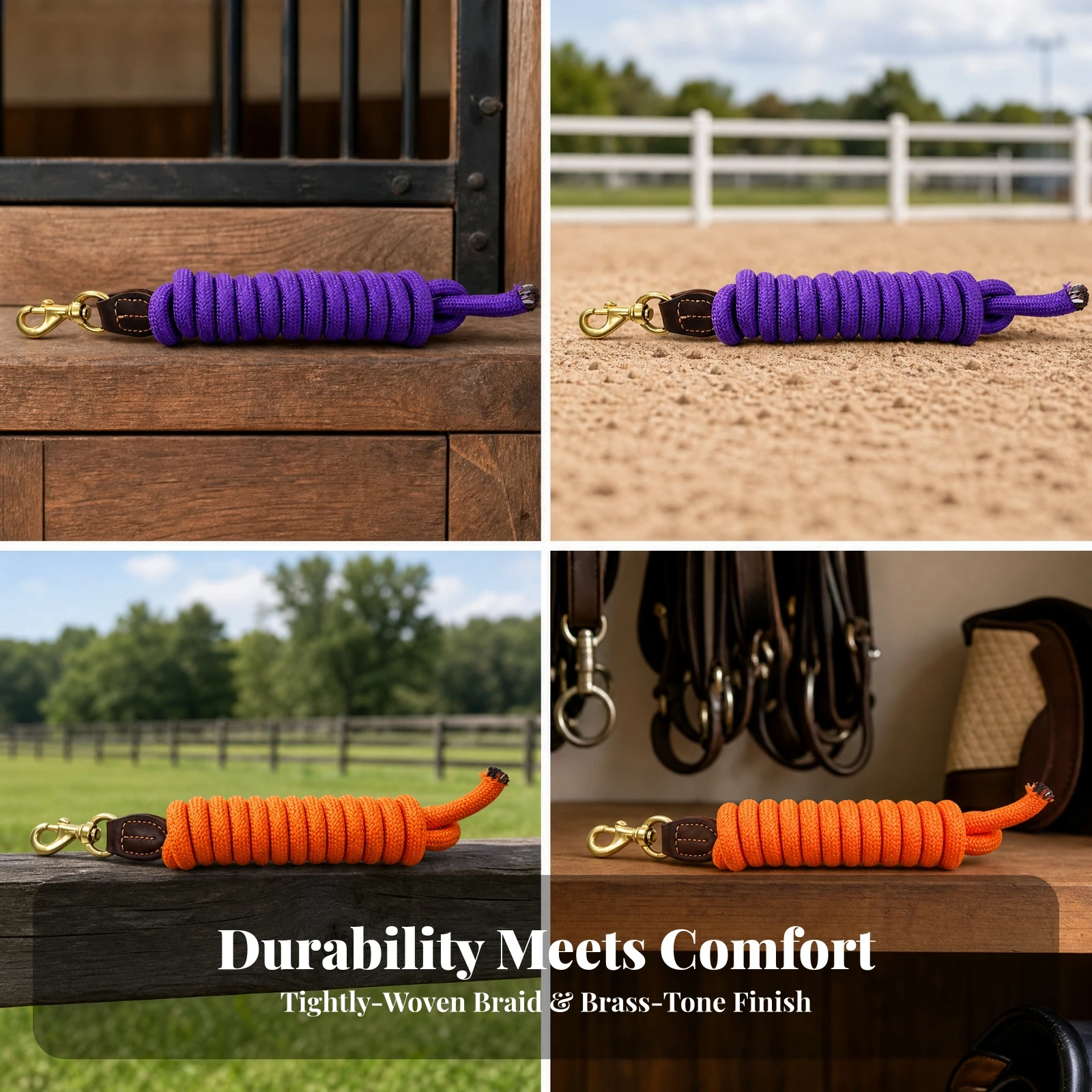 Braided Lead Rope with Snap Hook Long-Lasting Horse Lead Rope with Leather Connector Tack Tear-Resistant Soft for Equestrians