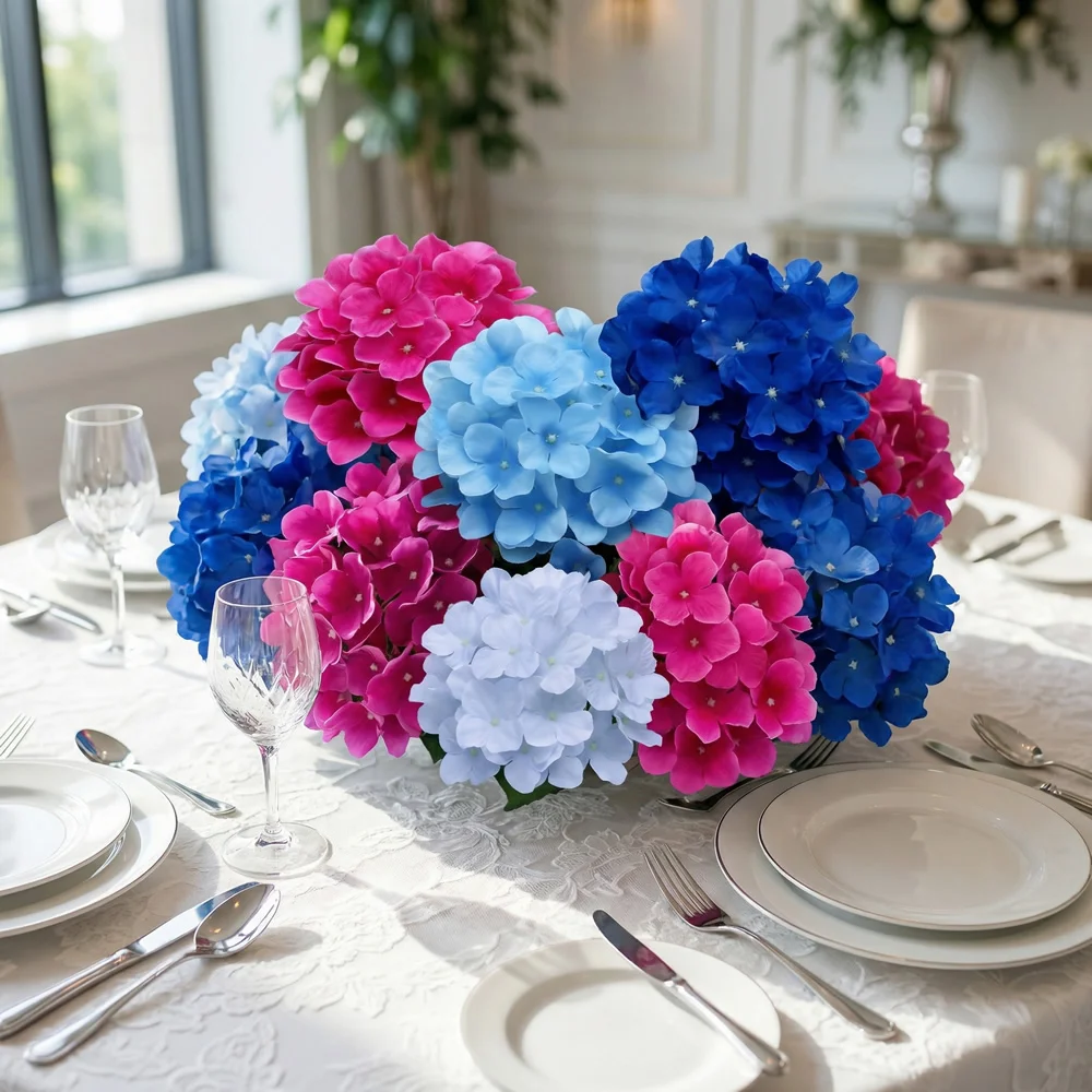 50 Stück künstliche Seide Hortensien Blütenkopf Hochzeit Weg Dekoration Blumenstrauß Füllstoff Home Hotel DIY Blumen Wandzubehör – Detail 9