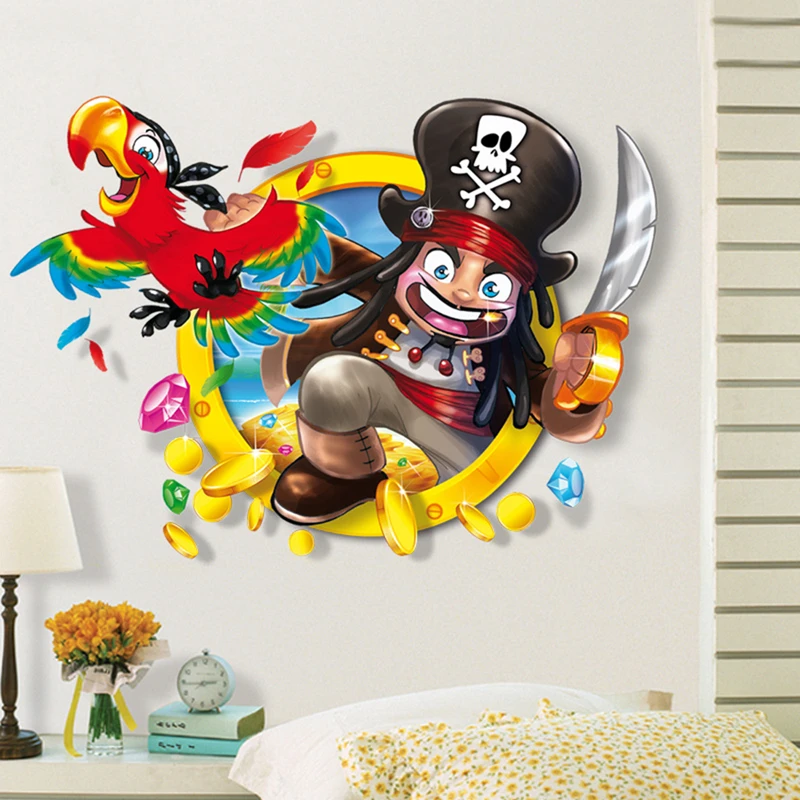 Super Funny Pirate Anime Poster Sea Robber Owl Vinyl Walls Art Porthole Stickers Home Decoration for Kids Room Boy Bedroom