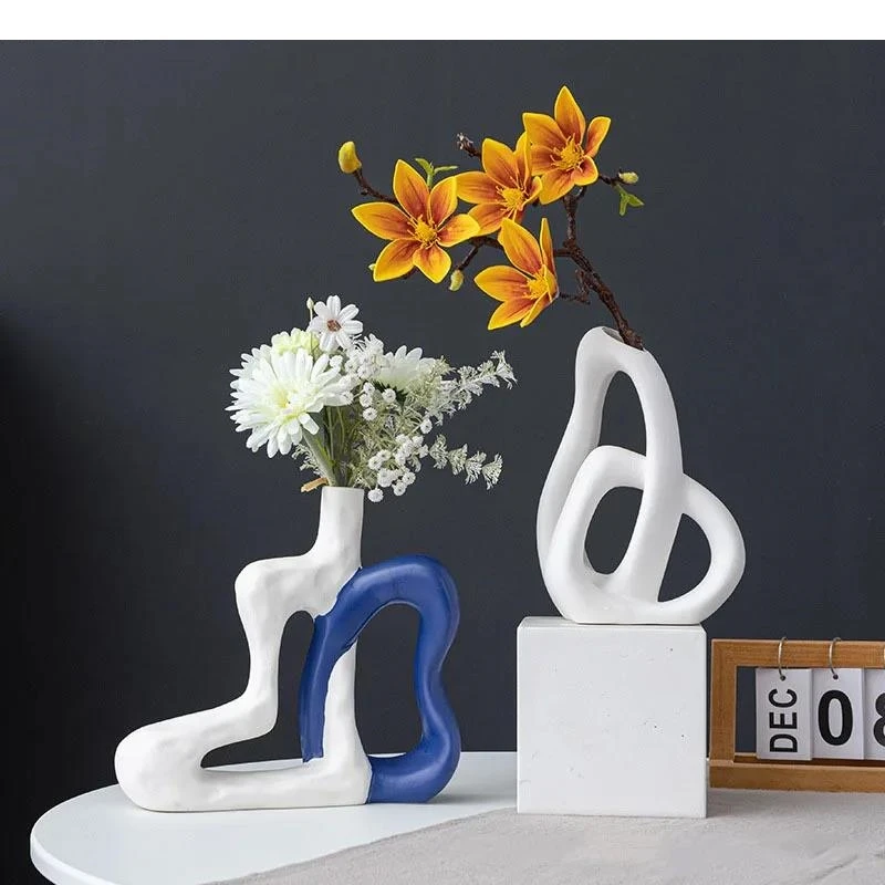 Geometric Intersecting Lines Ceramic Vase Flowers Pots Desk Decoration Flower Arrangement Vases Room Aesthetic Decor