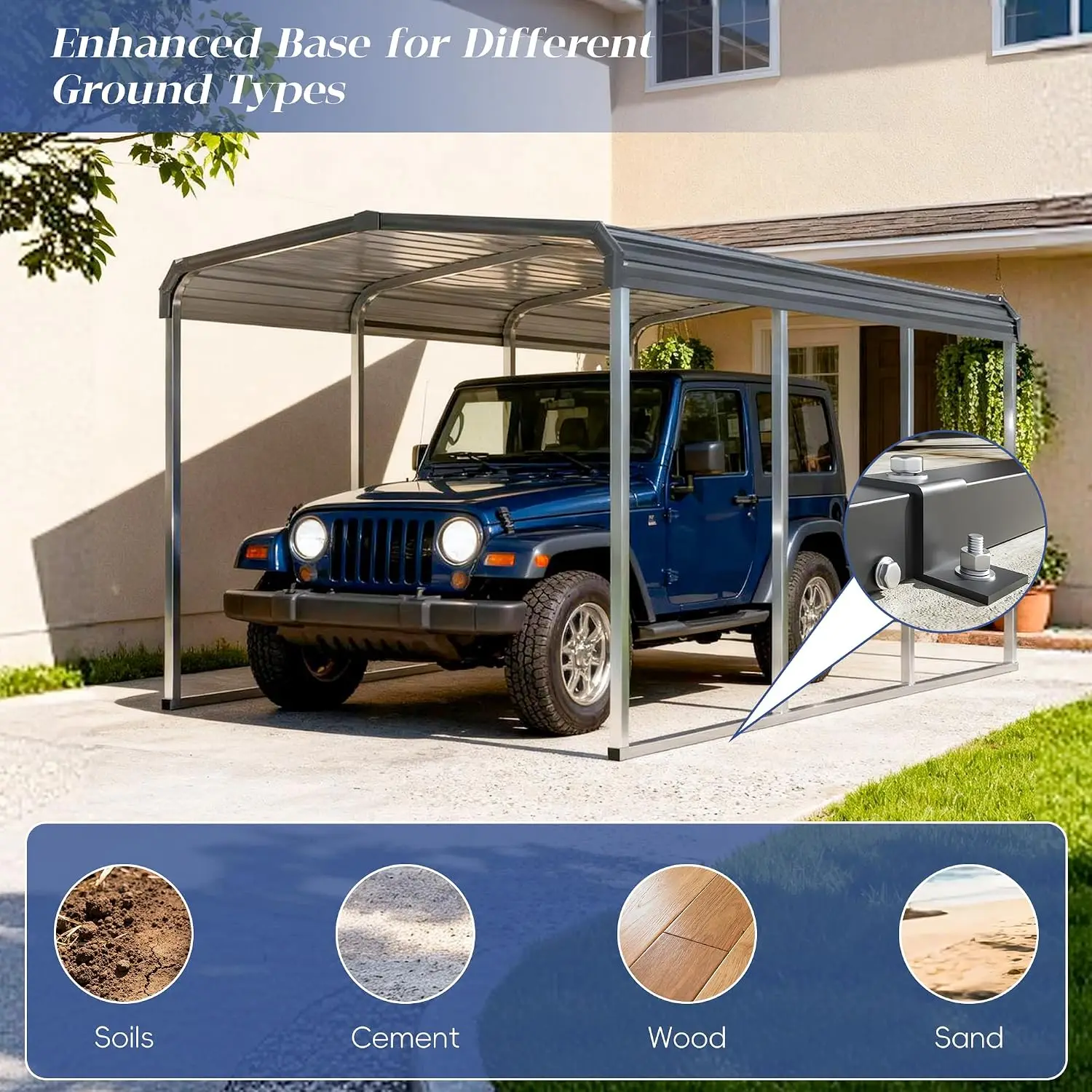 Heavy Duty Metal Carport with Galvanized Steel Roof and Metal Carport Kits, Outdoor Carport Canopy Enhanced Base,Custom