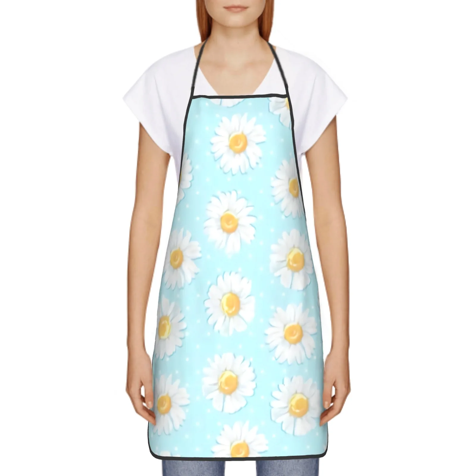 Summer Colorful Flowers Polyester locking hem Apron Home Cooking Baking Kitchen Cute Daisy Apron