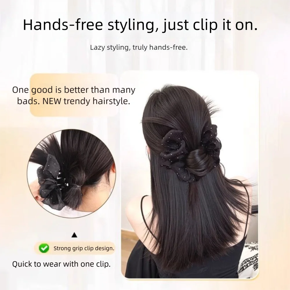 

New Synthetic Hair Bun Claw Clip Natural with Mesh Bun Head Wig Fluffy Hairpiece Women