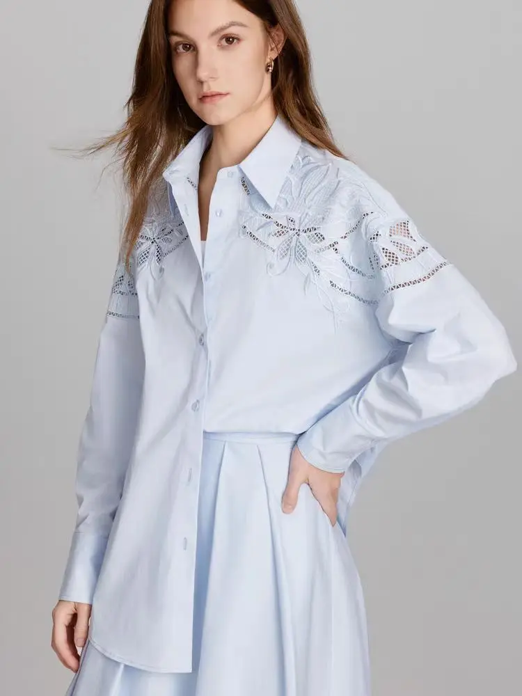 New In Autumn Embroidery Loose Casual Mid-length Shirts & Blouses Women\'s Blouses Trend 2024 Top Blusas Korean Popular Clothes