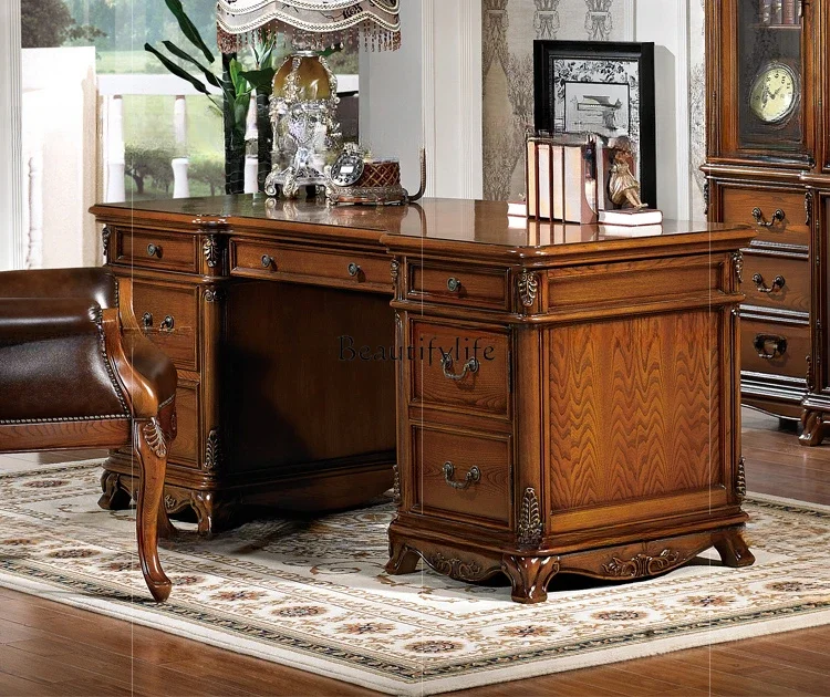 

Американский стол из цельного дерева, европейский компьютерный стол для виллы, письменный стол 2.0, можно настроить