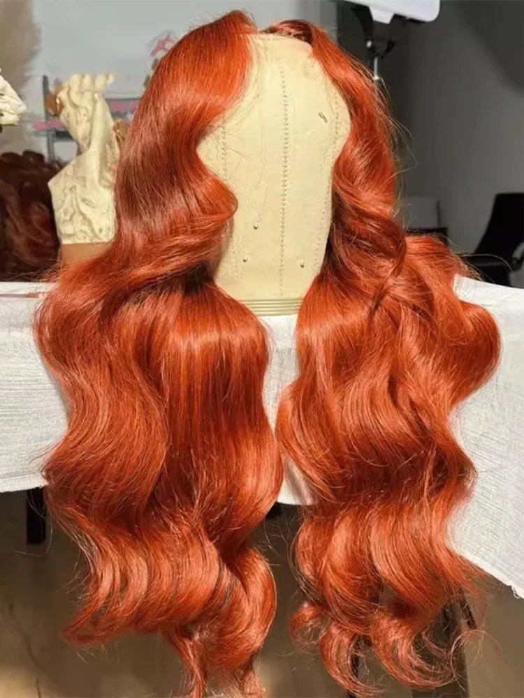 

Парик DOR Ginger Orange, 36 дюймов, с кружевной передней частью, из натуральных волос, волнистый, 13x4, без клея, 180% плотность