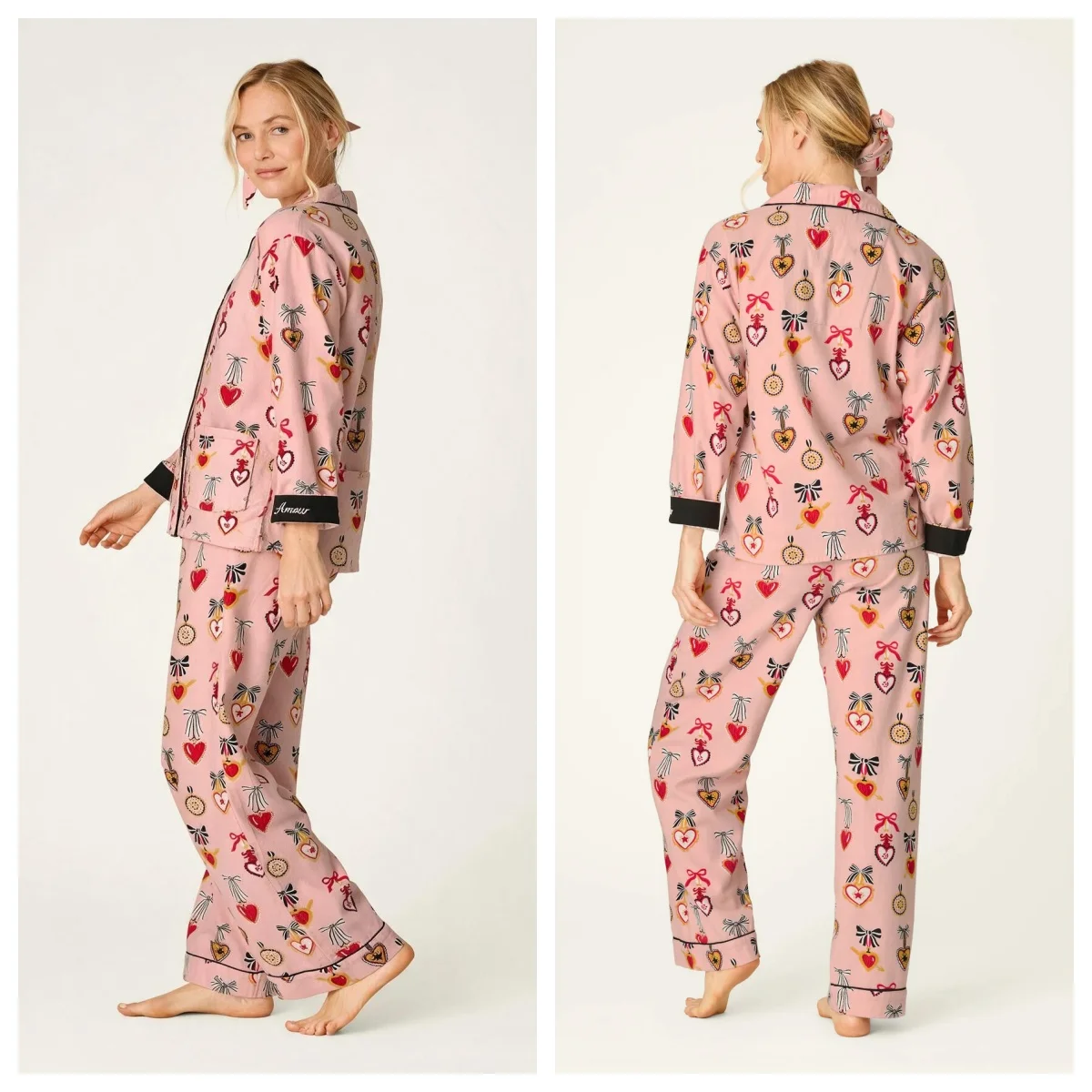 Cute Cartoon Print Women Pajama Set, Brushed Pure Cotton 2Pcs Sleepwear Spring Autumn Long Sleeve Top and Long Pants Home Wear