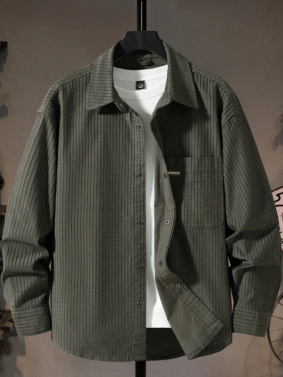 

Премиум-рубашка в японском ретро-стиле в клетку для мужчин, весенне-осенняя, повседневная, свободного кроя, с длинным рукавом, дышащая, молодежная, для города, в стиле кэжуал.