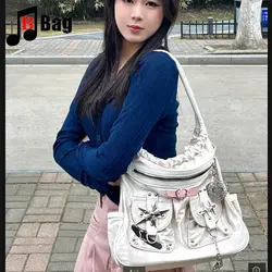 Y2K Gothic Women’s Lolita Spicy Girls Punk One Shoulder Handbags Harajuku Female Satin Texture Heart Star Underarm Bag Totes