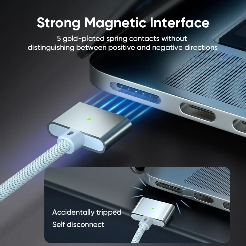 كابل AUFU USB C إلى مغناطيسي 3 لأجهزة الكمبيوتر المحمول 140 وات كابل مغناطيسي من النوع c لأجهزة MacBook Air Pro Mag-Safe 3 سلك شاحن 2 متر