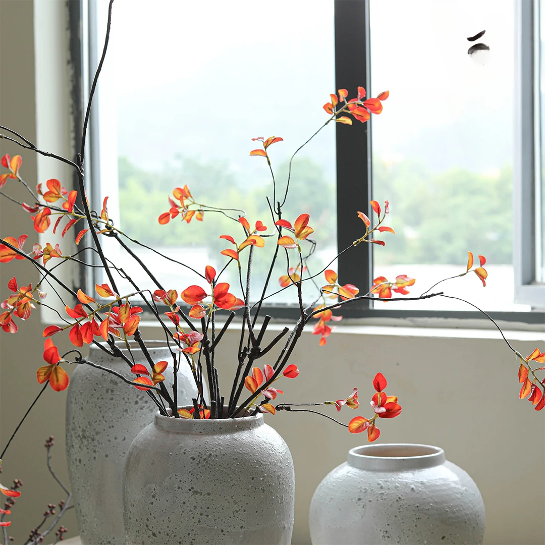 The product can be customized. Fake branches, yellow autumn leaves, living room, Zen decoration, Chinese style floral ar