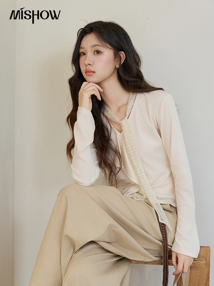 MISHOW Blusa de punto para muj - Lace Ribbon Trim reseña y precio