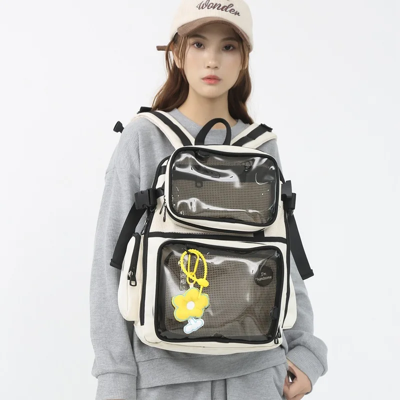 Japan Transparent Nylon Ita Backpack College Student Large Capacity School Bags Pin Display Backpack with Ita Fanny Pack