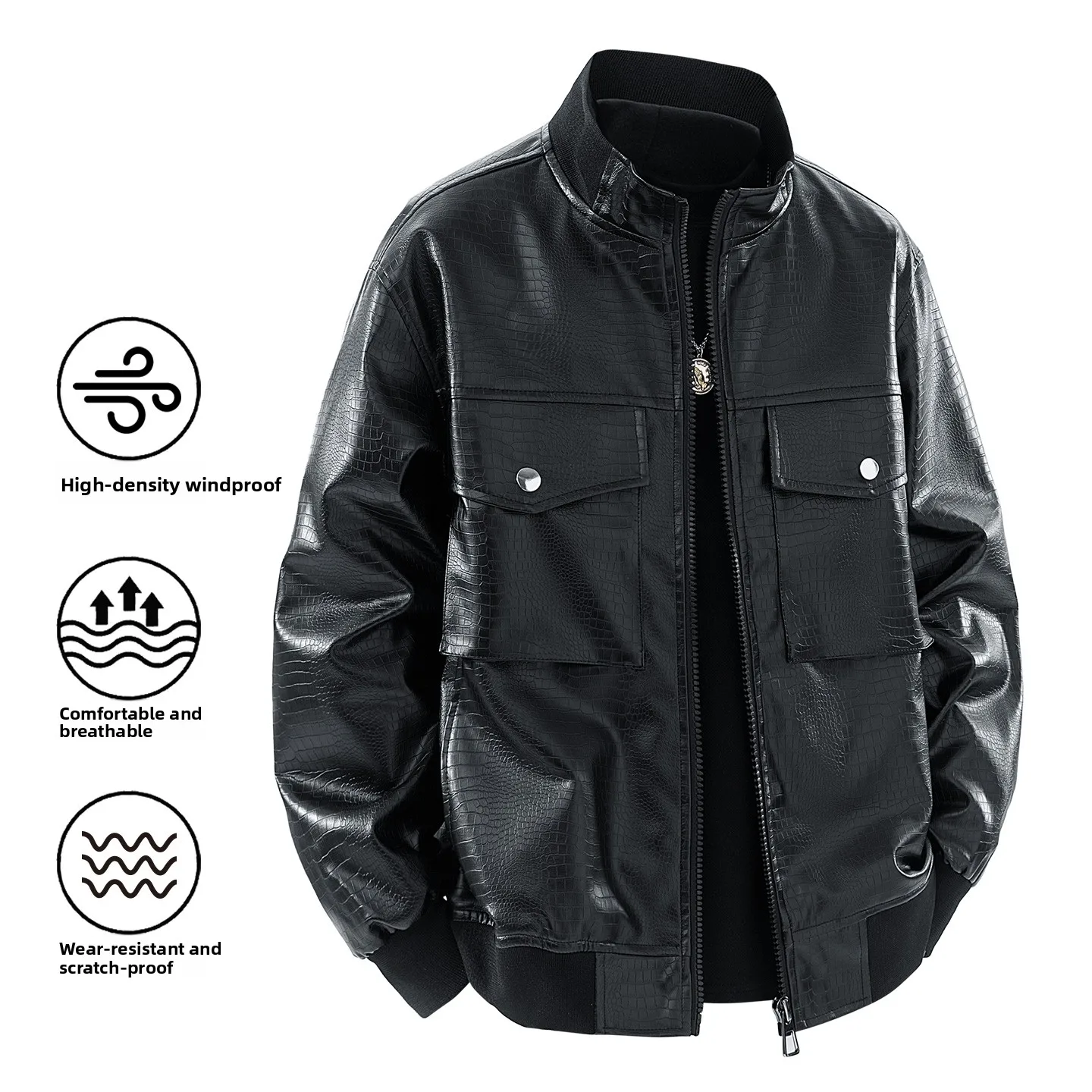 

Мужская кожаная куртка в американском стиле, свободного кроя, с воротником-стойкой, для весны и осени, в стиле хипстер, модный бренд