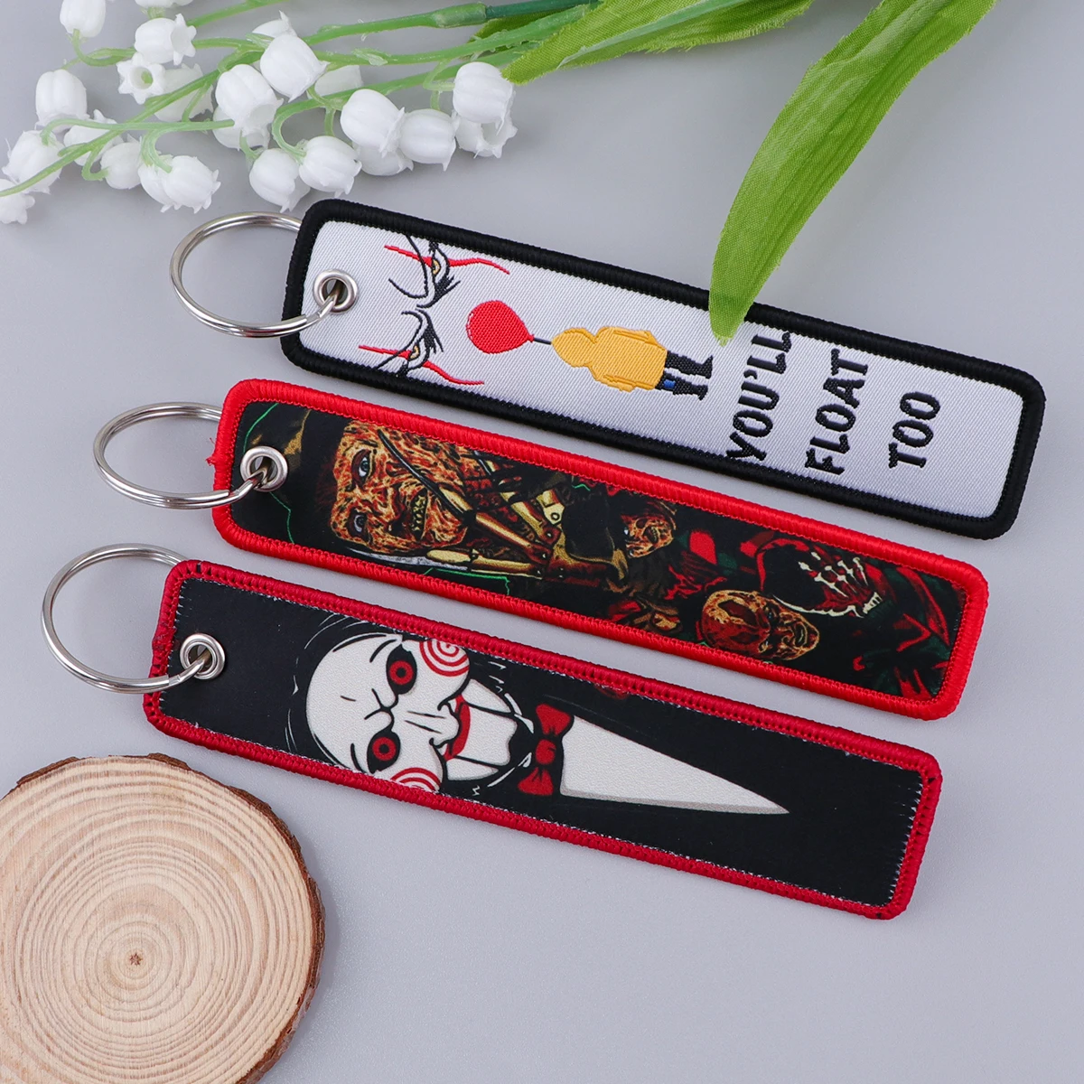 Scary Movie Embroidery Key Fob Key Tag For Cars Backpack Chaveiro Keychain Fashion Keyring Gifts for Men Women Accessories