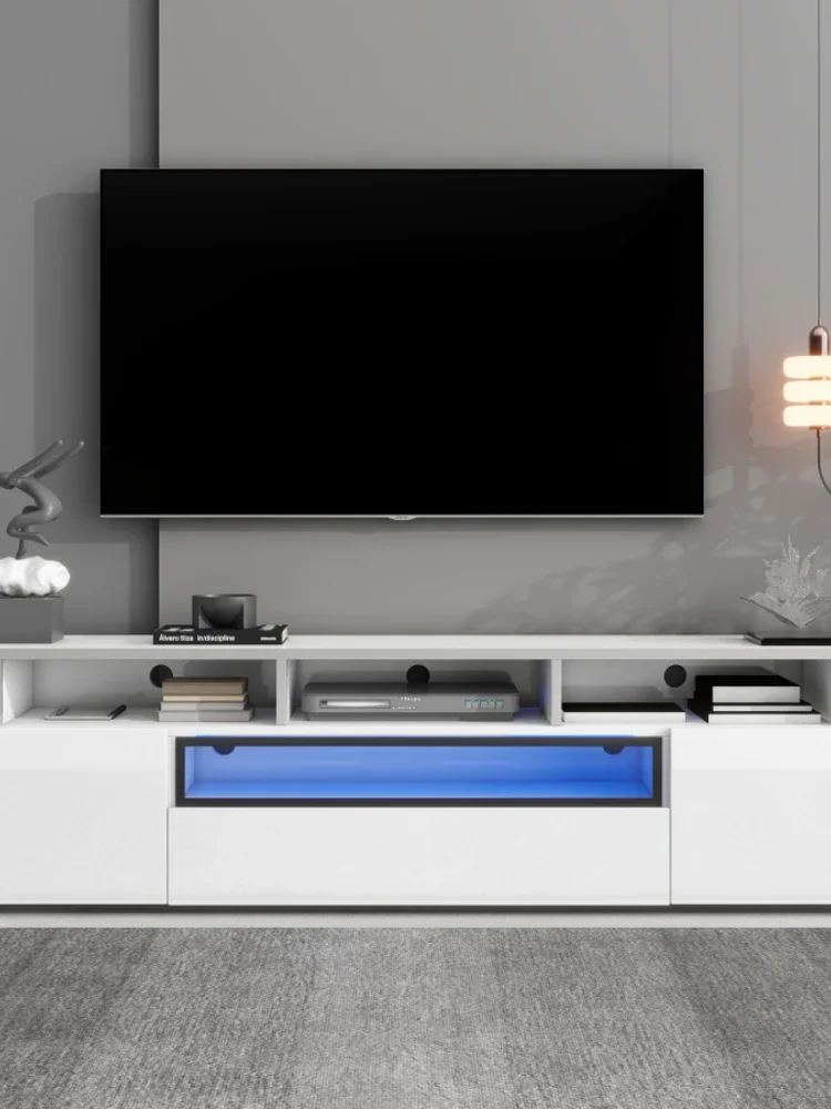 Modern TV Stand,Stylish LED TV Cabinet with Push to Open Doors,UV High-Gloss Entertainment Center for TVs Up to 80