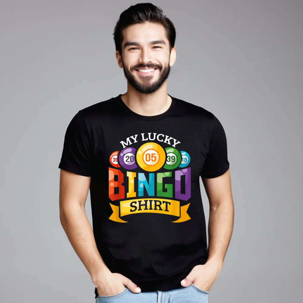Loose Male T Shirt My ucky Bingo Funny Bingo Funny Tops & Tees Pure Cotton Short Sleeve Printing T-Shirt Round Collar