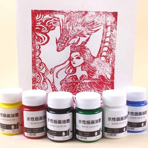 Water Based Printmaking Ink 60ml Kids Handmade Wood Board Painting Pigment Printmaking Tool Roller Ink for Art Craft Print
