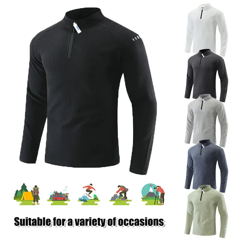 Men's Running Fitness Sports Shirt Windproof Breathable Road Cycling Pullover Men Fall Camping Half-Zip Long-Sleeve T-Shirts