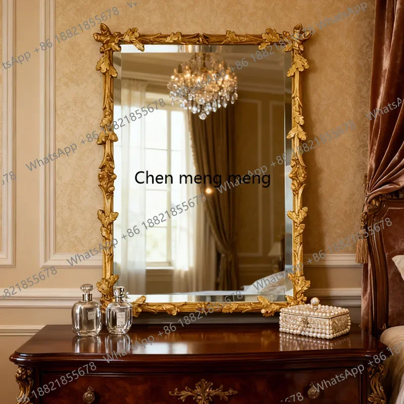 R European vanity mirror New Chinese style, decorative wall-mounted bedroom wall-mounted, bathroom engraved bathroom mirror