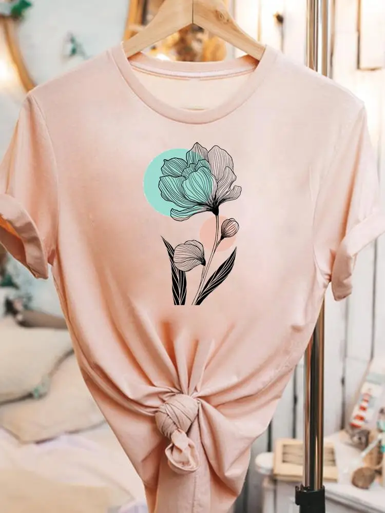 

Casual Ladies Fashion Short Sleeve T Clothes Clothing Printing Flower Lovely Graphic Tee Female Women Print T-shirts