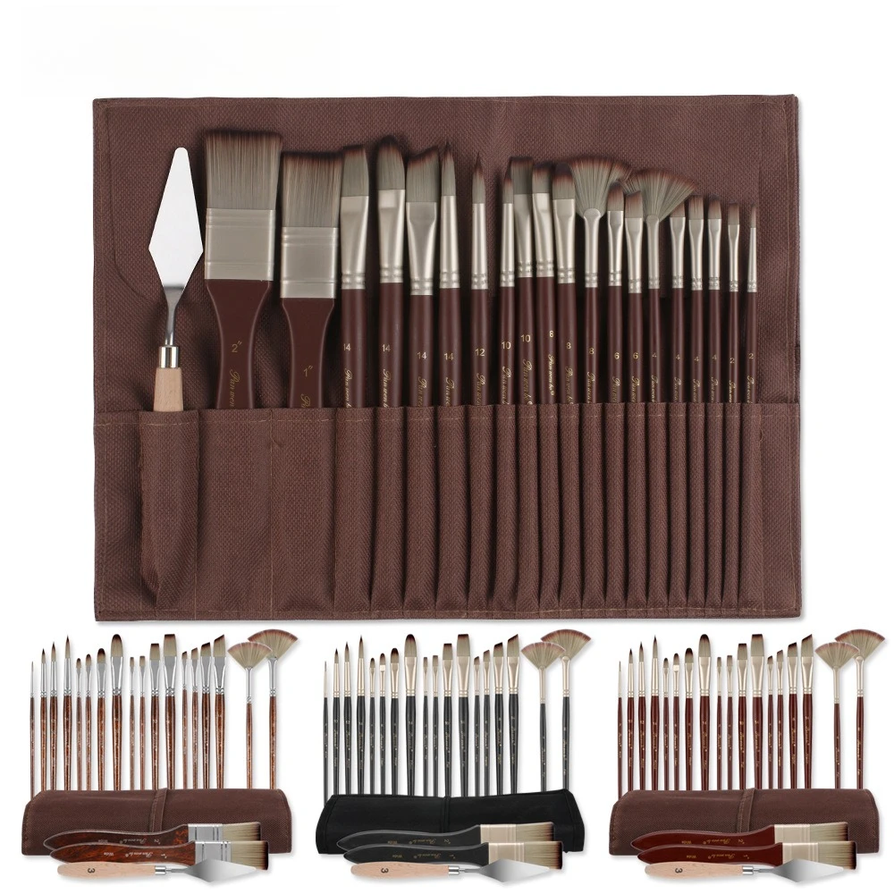 paint-brush-set-22-pieces-high-version-cloth-bag-full-set-painting-brush-color-box-antique-wood-nylon-oil-paint-brush