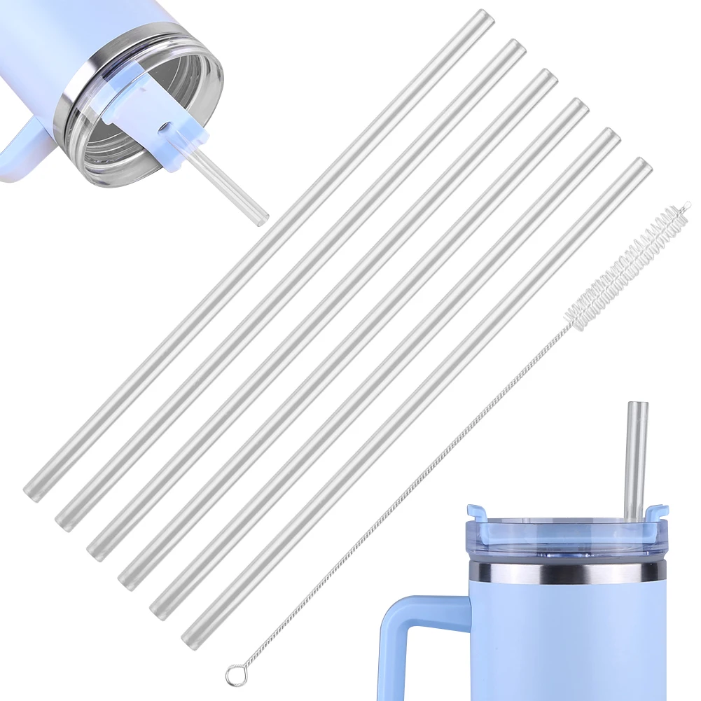 

6Pcs Replacement Straw with Cleaning Brush Drinking Straws Transparent Straw for Stanley 20/30/40oz Accessories