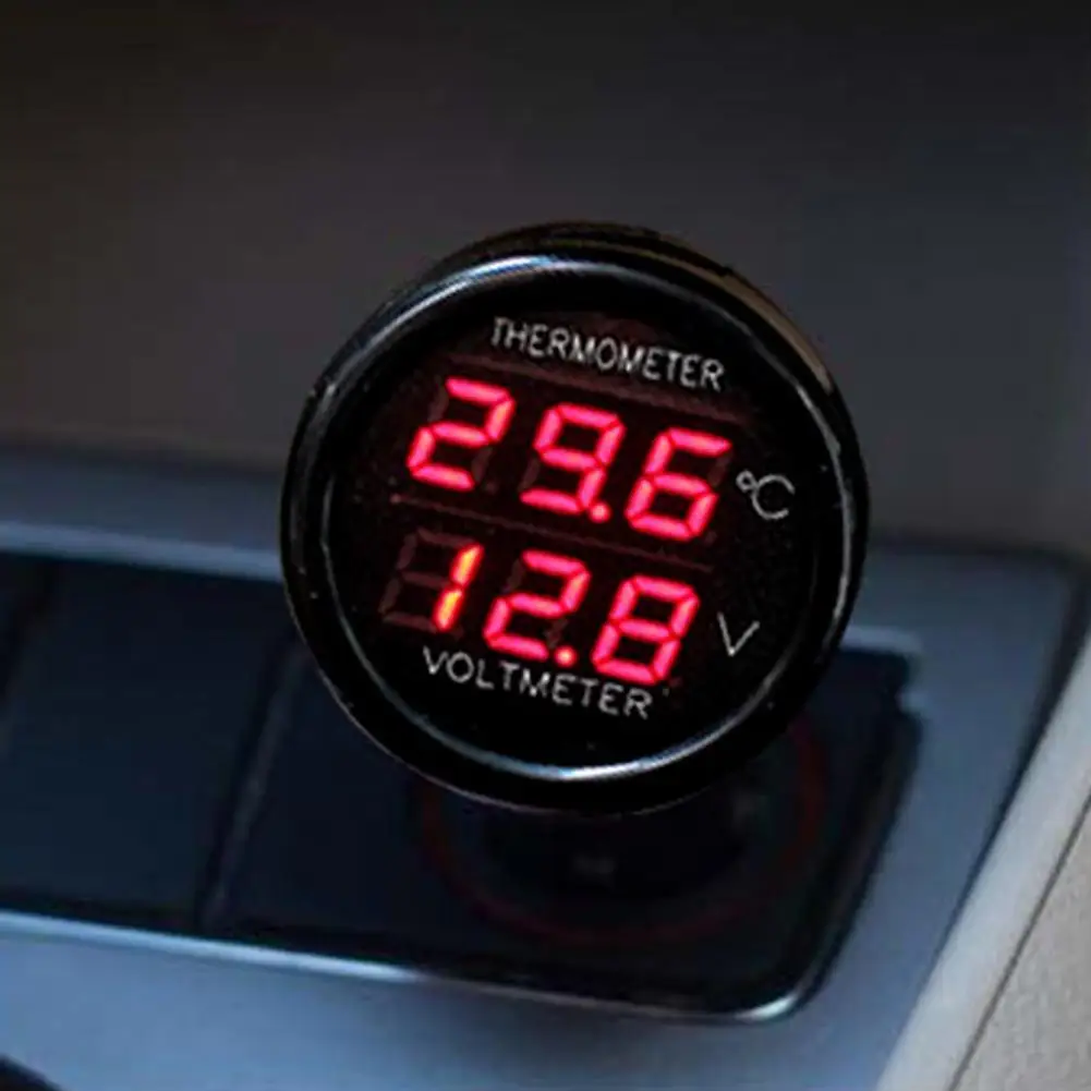 Car Adapter Charger Cigarette Lighter 12V 24V Digital Voltmeter Thermometer 2in1 Car Battery Monitor Volt Tempe Meter