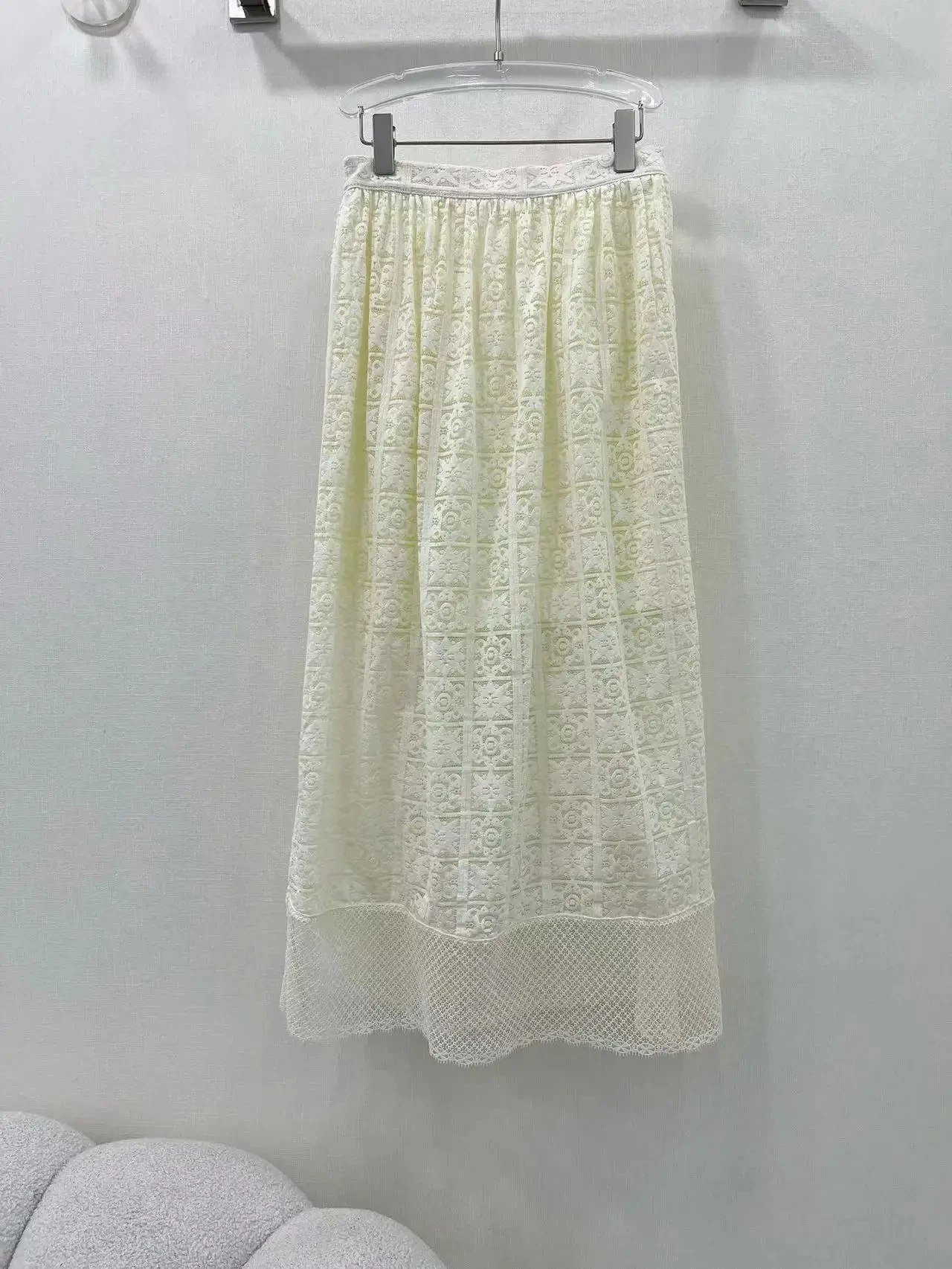 2024 Spring/summer new embroidery letter lace water-soluble flower Mosaic mesh skirt holiday fairy mid-length skirt