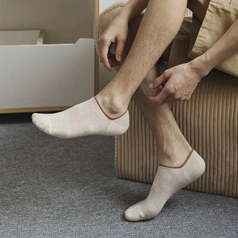 7 pares de calcetines invisibles de malla fina para primavera y verano, calcetines náuticos antideslizantes de silicona de Color sólido a juego con boca poco profunda para hombre