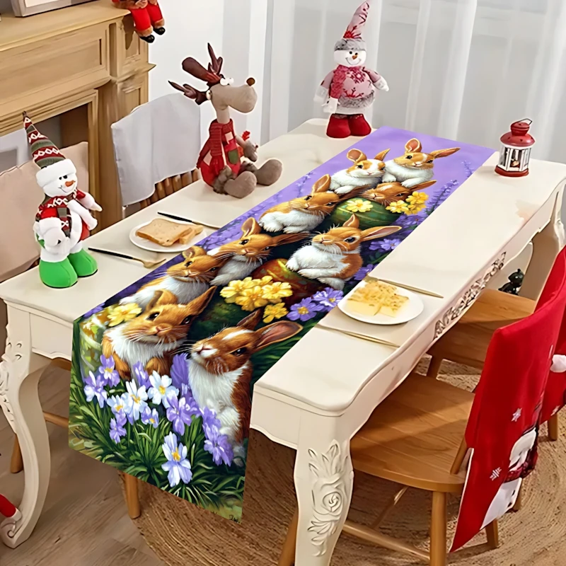1 Stück Osterhase Blumen-Tischläufer im Ölgemälde-Stil Niedlicher Hase Blumen-Tischdecke Festliche Party-Atmosphäre Dekorative Tischdecke