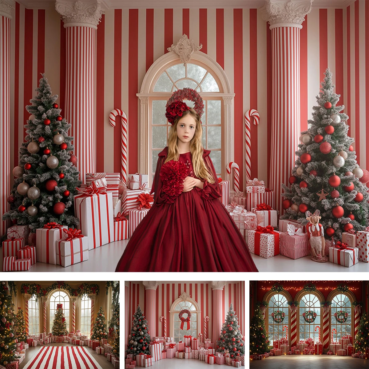

Полосатый окно, рождественский бант, подарки, деревья, фоны для фотосъемки, детские фотосессии, рождественские классические фоны для комнаты