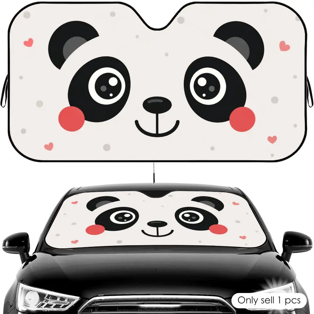 

Cute Panda Animal Face Art Sun Visor Car Front Windshield Shade UV Block Heat Shield Foldable Universal Fit Cover