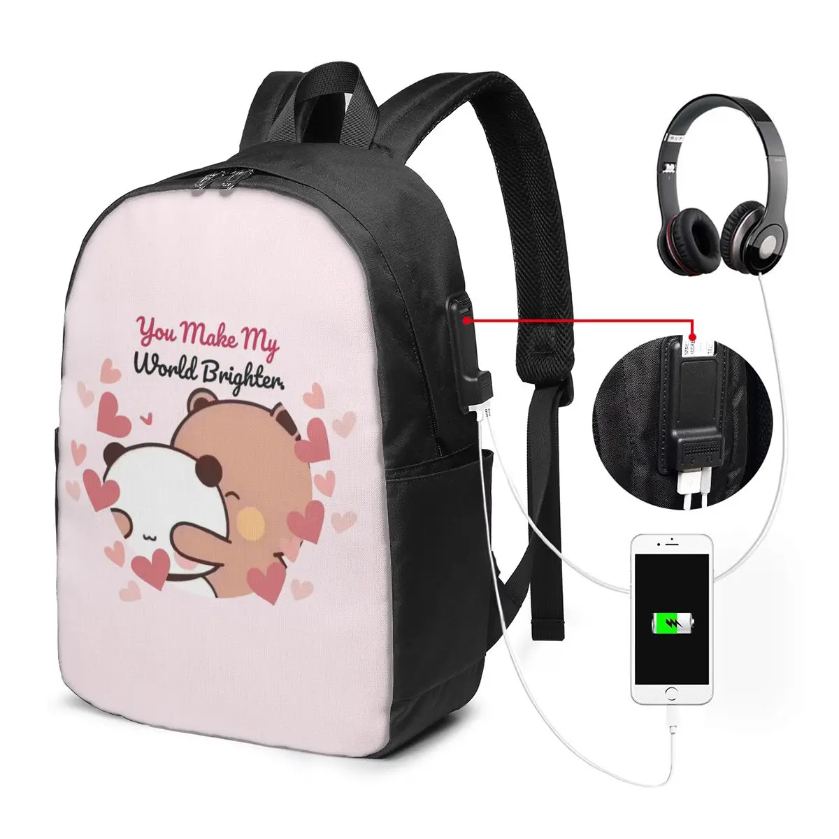 

Panda Bear And Brownie True Love Happy Birthday BUBU DUDU Backpack Travel Notebook Bag ComputerCollege Student School Bag Laptop