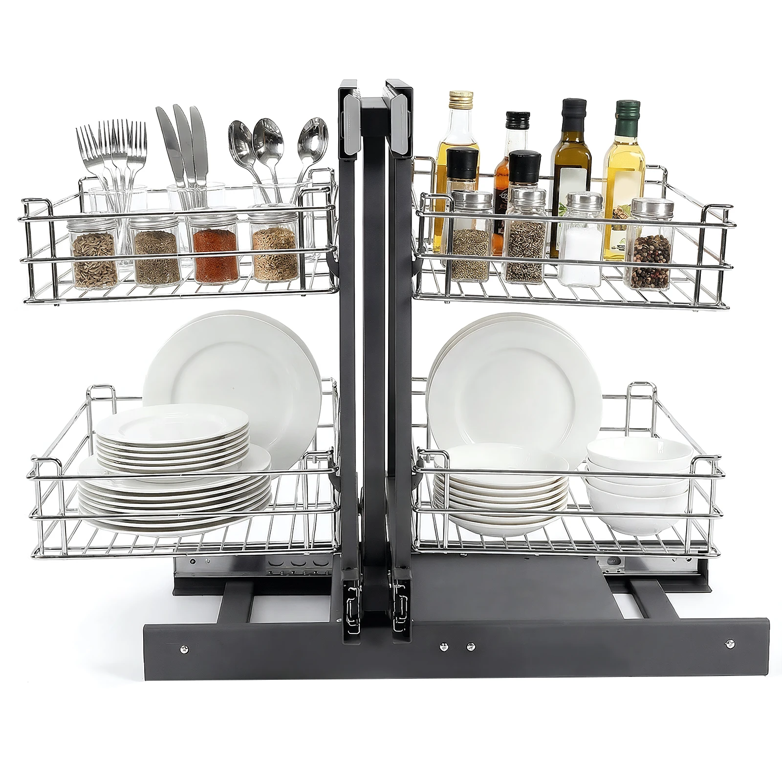 

2 Tier Wall Mounted Pantry Storage Left Open & Right Open Compatible L 24.8in H 18.5in W 13in 4 Shelves for Kitchen Or Bathroom