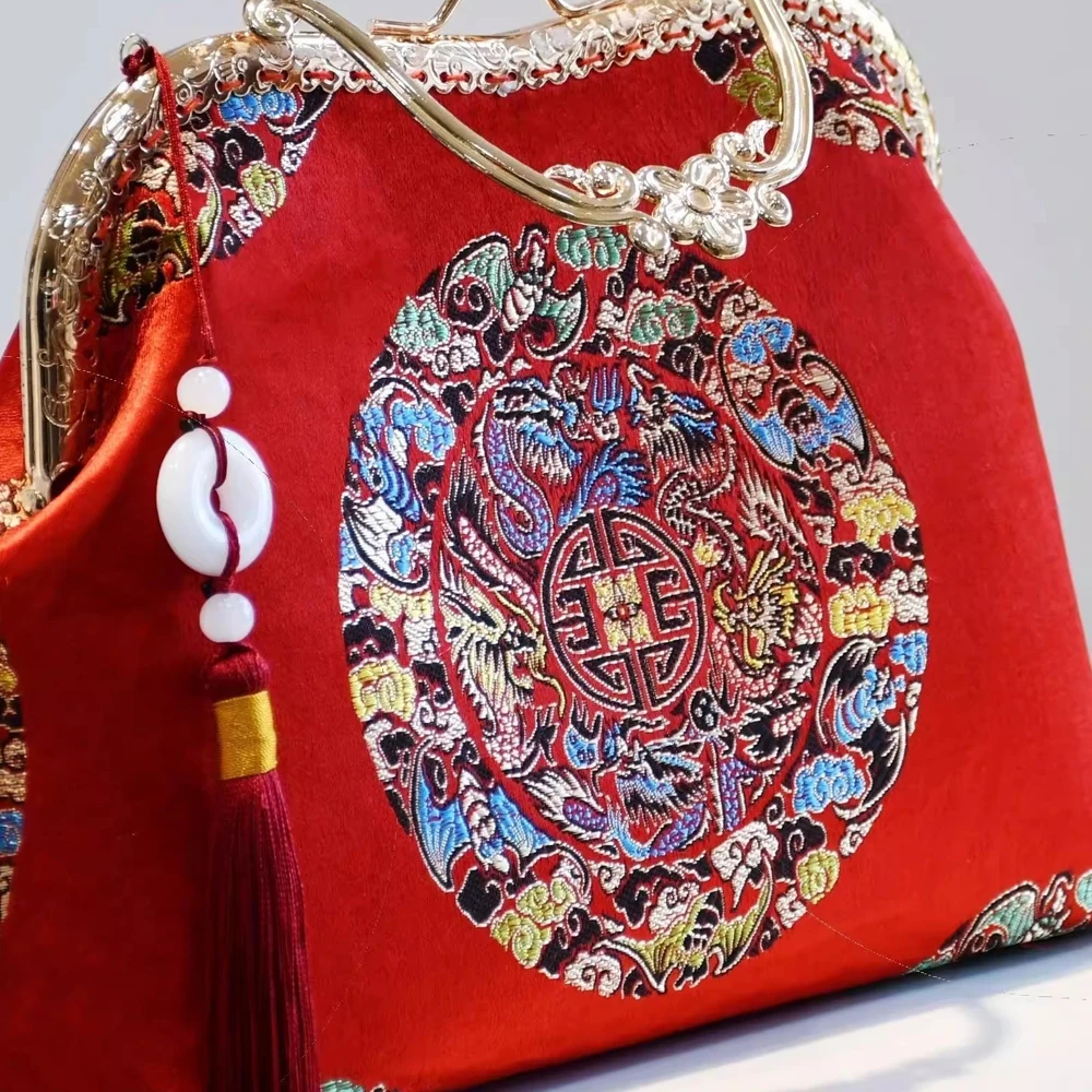 Red Black Palace Japan China Style Wedding Women Top Hand Bag Tassel Bags Classic Vintage Mother Bag Bags Chain Strap