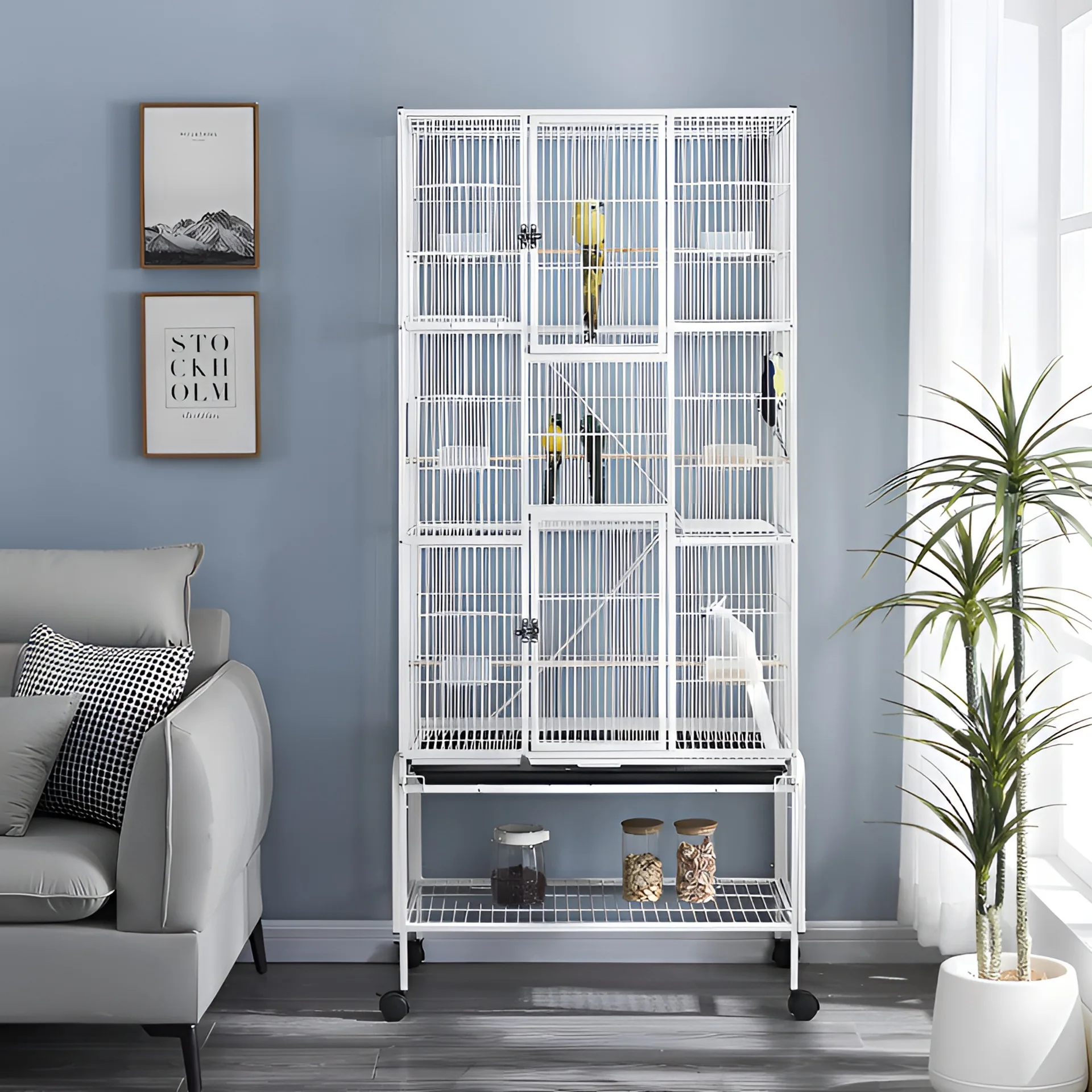 

Bird cage, parrot supplies, three-story super large flying bird cage, squirrel , breeding cage, peony, tiger skin, black pho