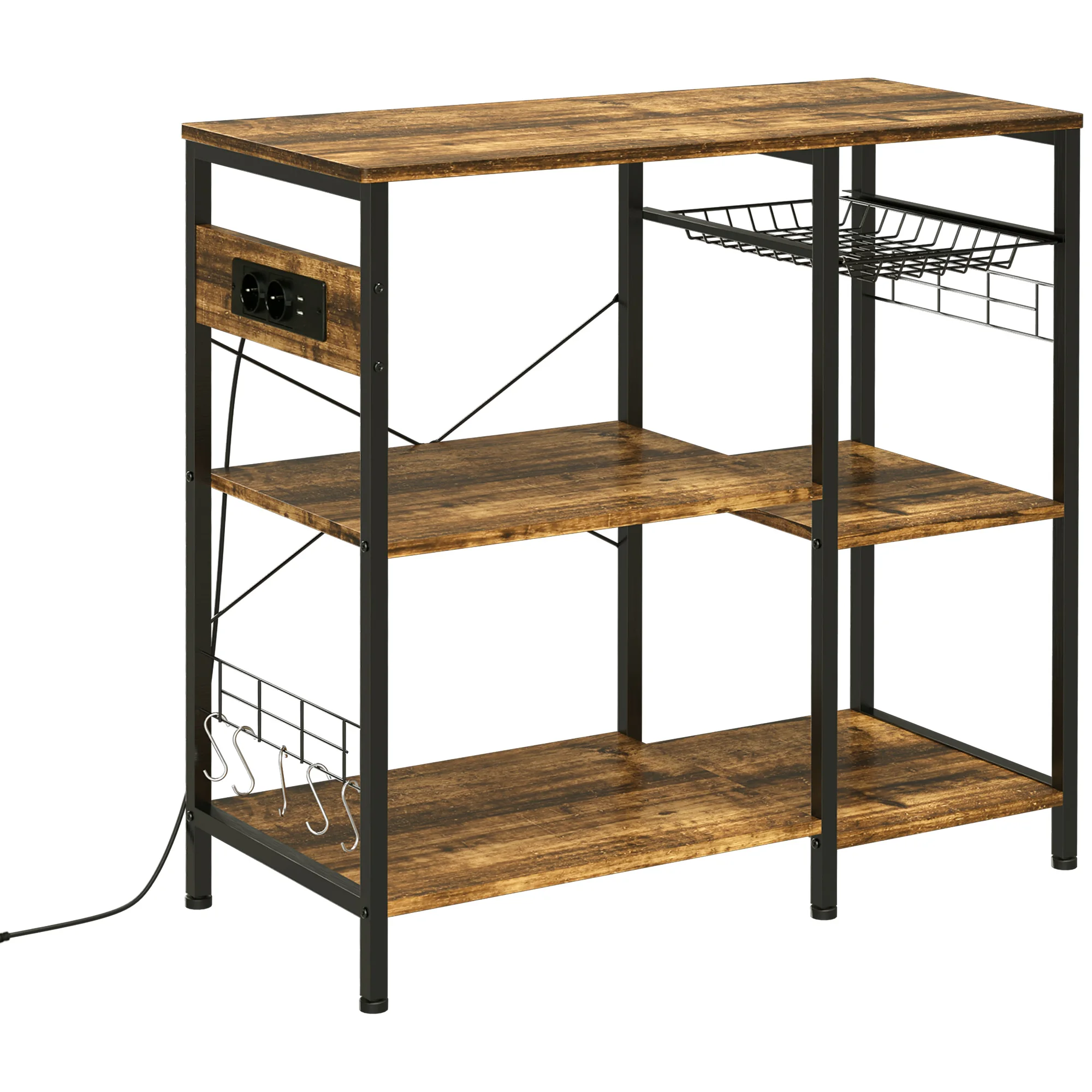 HOMCOM Brown 90x40x83 cm power socket Industrial kitchen shelf